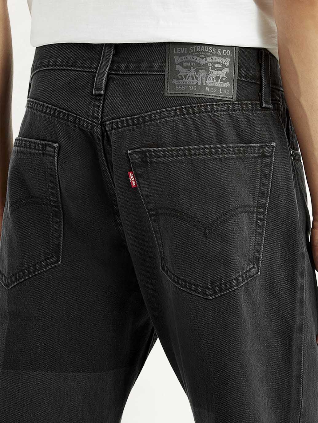 Men's 555 Black Patchwork Loose Fit Mid Rise Jeans - Detail View