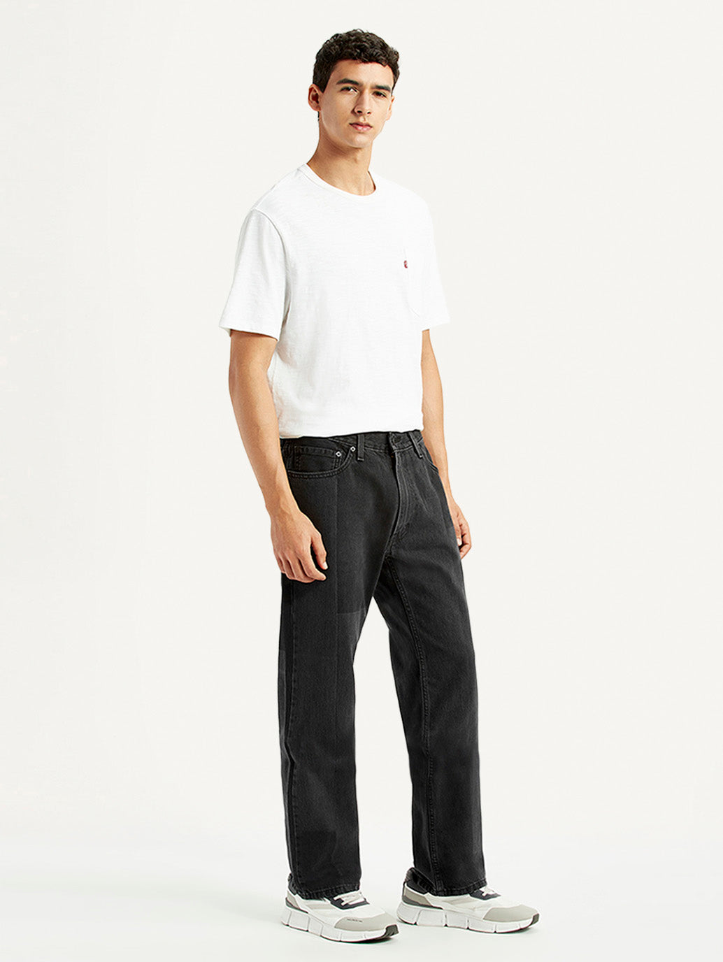 Men's 555 Black Patchwork Loose Fit Mid Rise Jeans - Side View