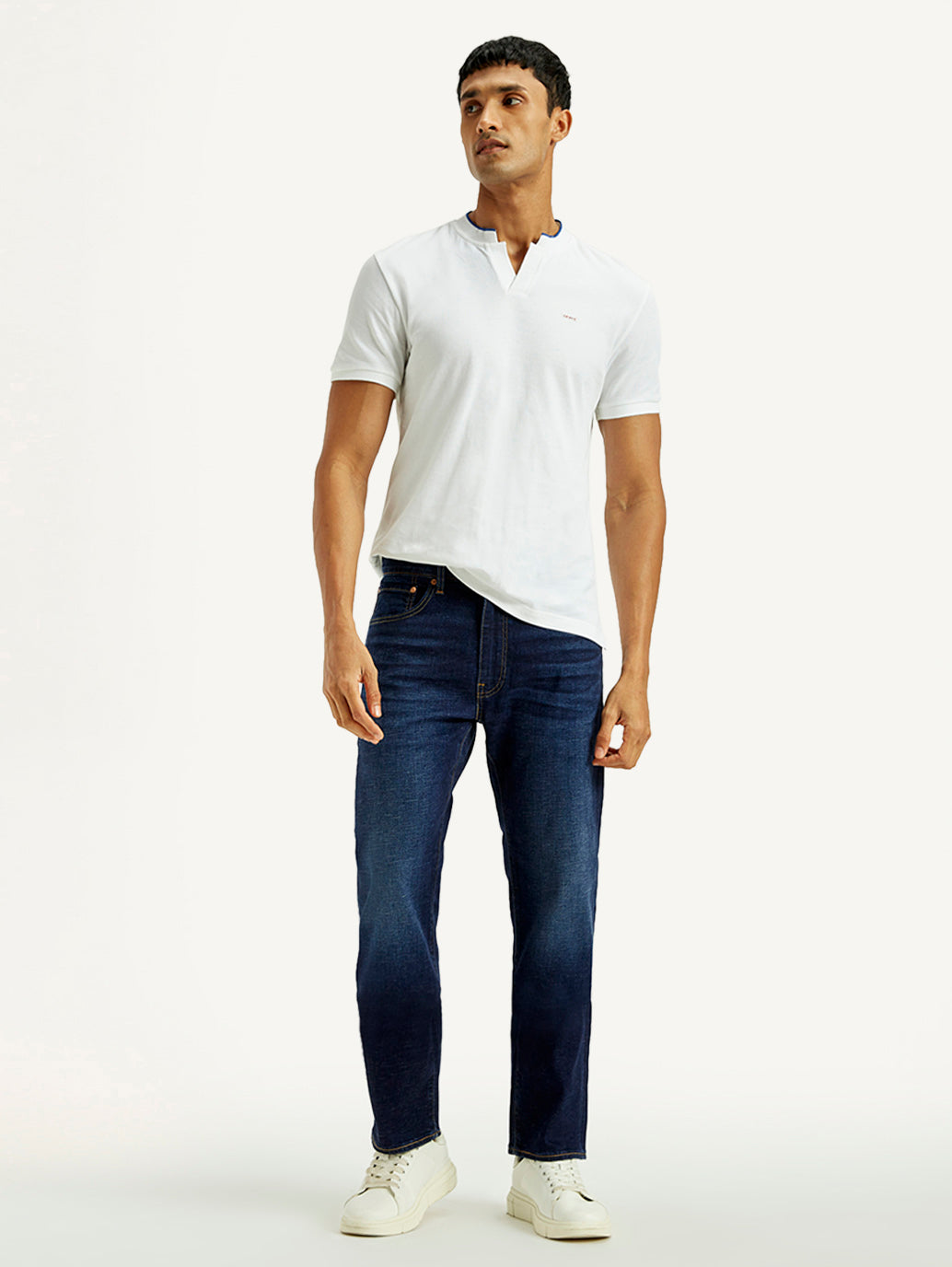 Men's 505 Dark Indigo Straight Fit Mid Rise Linen Jeans - Styleshot View