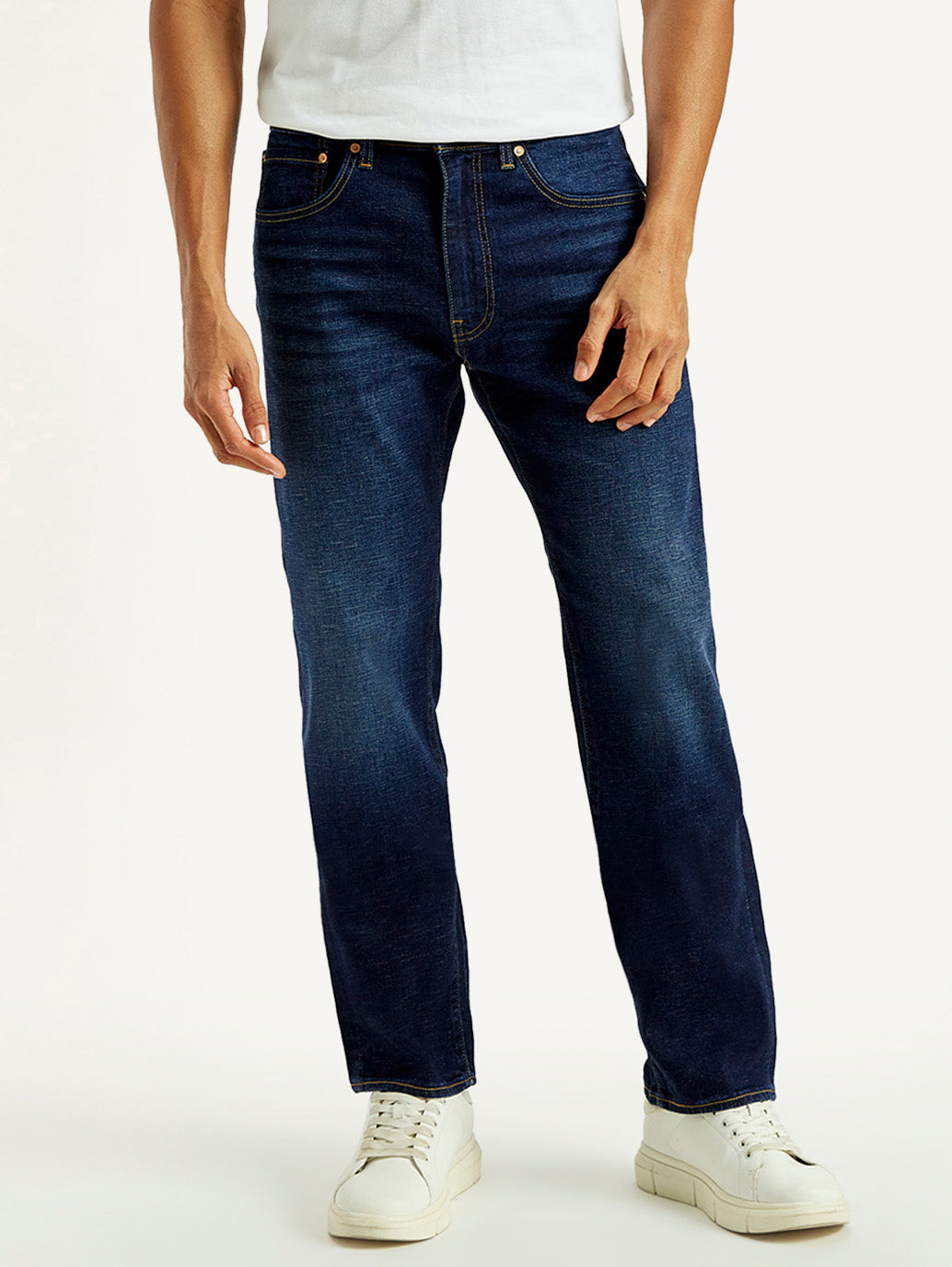 Men's 505 Dark Indigo Straight Fit Mid Rise Linen Jeans - Front View