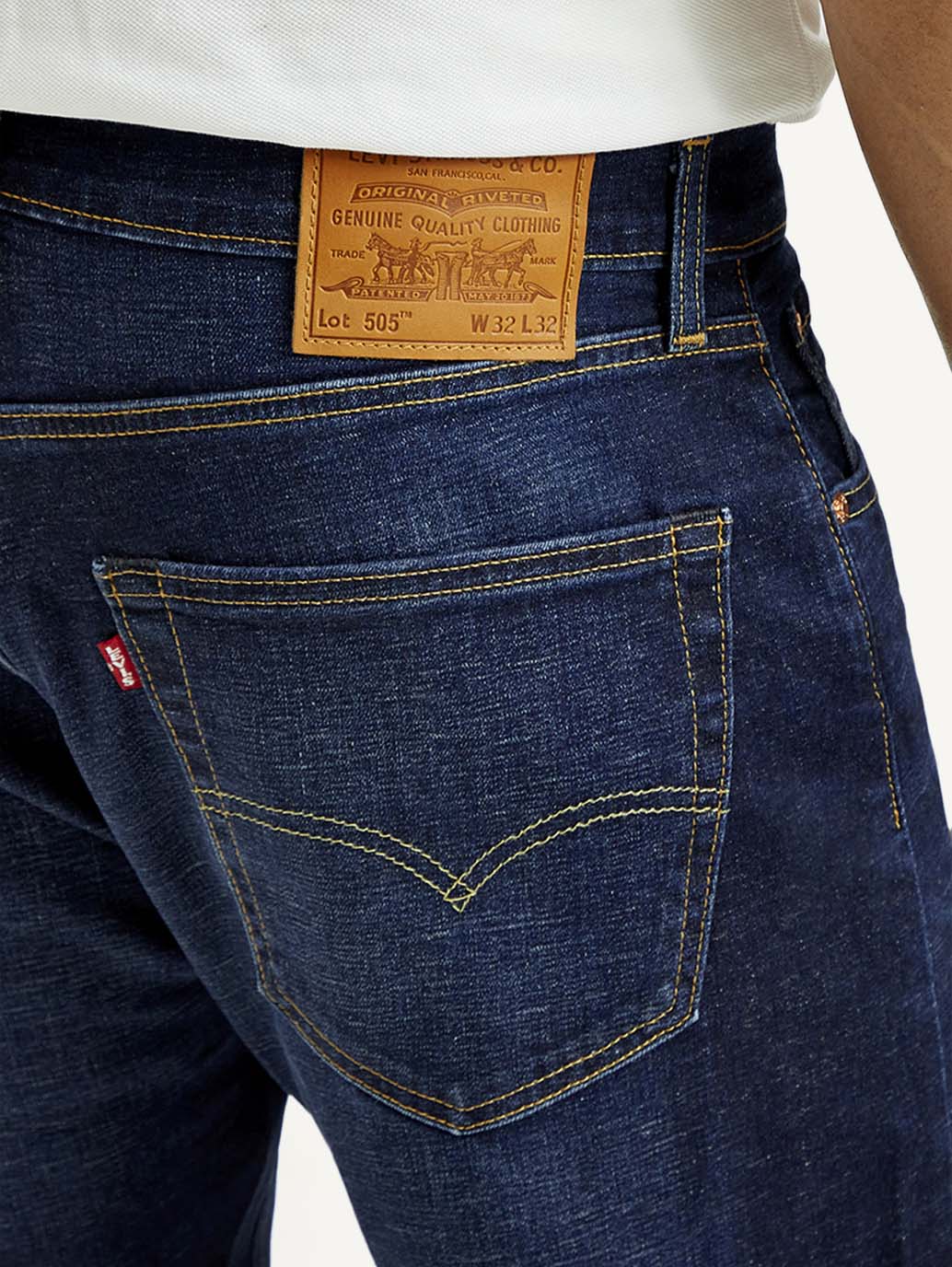 Men's 505 Dark Indigo Straight Fit Mid Rise Linen Jeans - Detail View