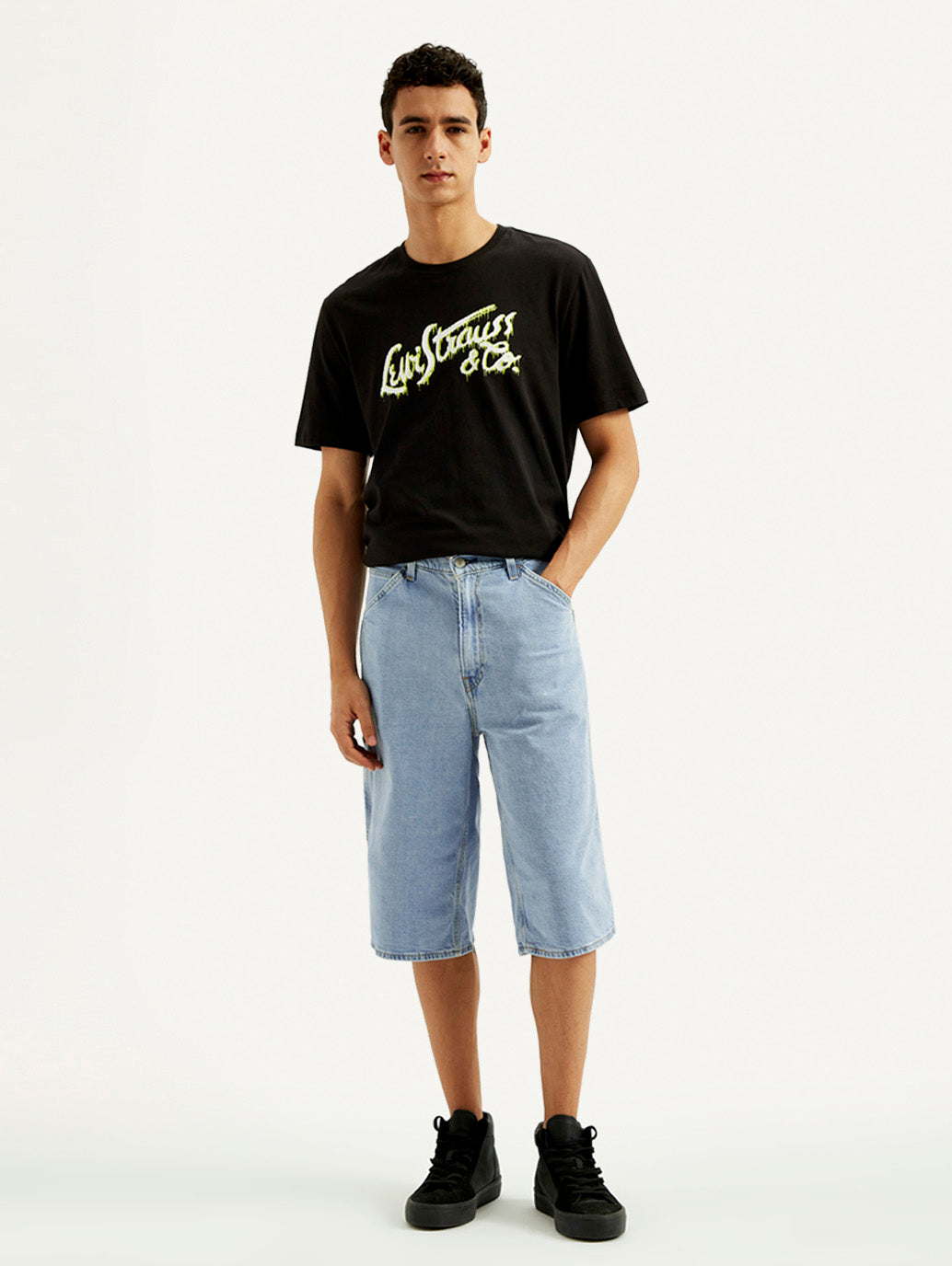 Men's Light-Blue Loose Fit Shorts - Front View