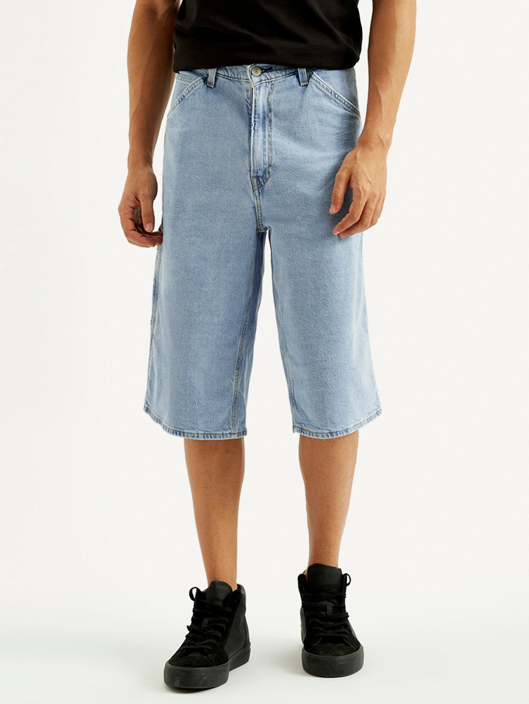 Men's Light-Blue Loose Fit Shorts - Front View