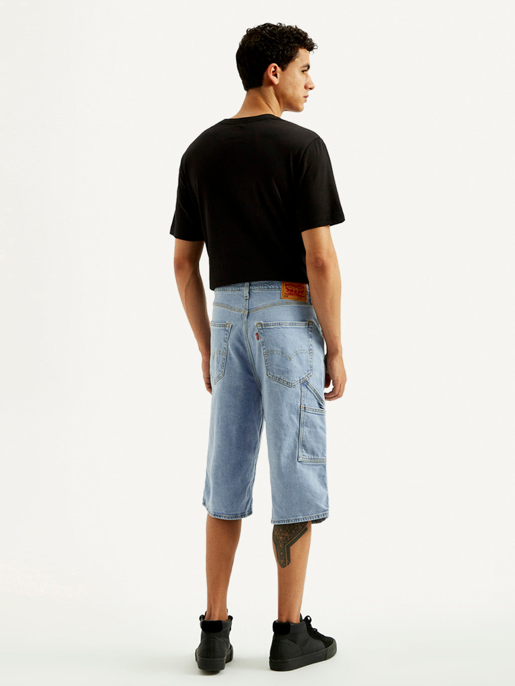 Men's Light-Blue Loose Fit Shorts - Back View