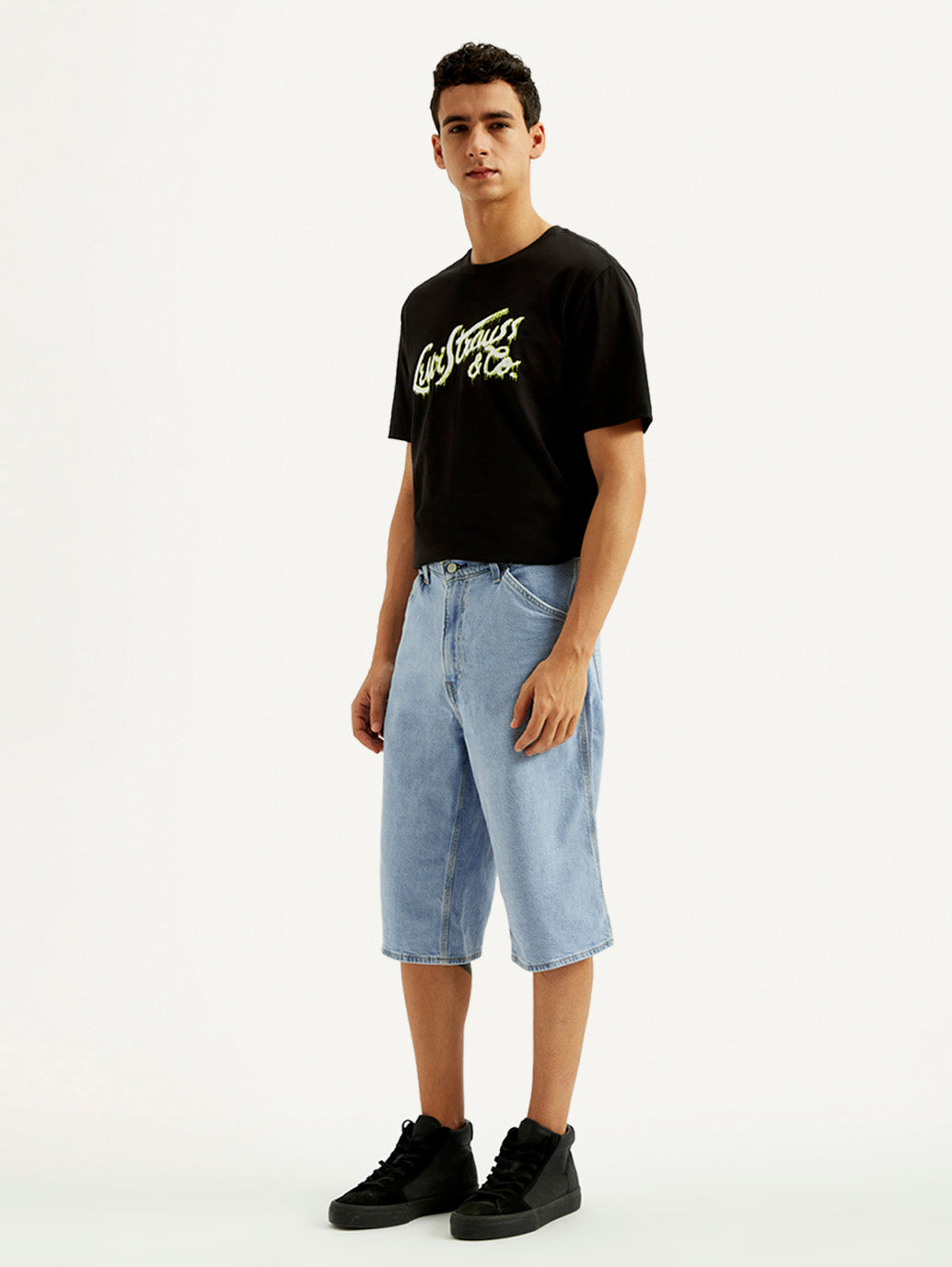 Men's Light-Blue Loose Fit Shorts - Side View