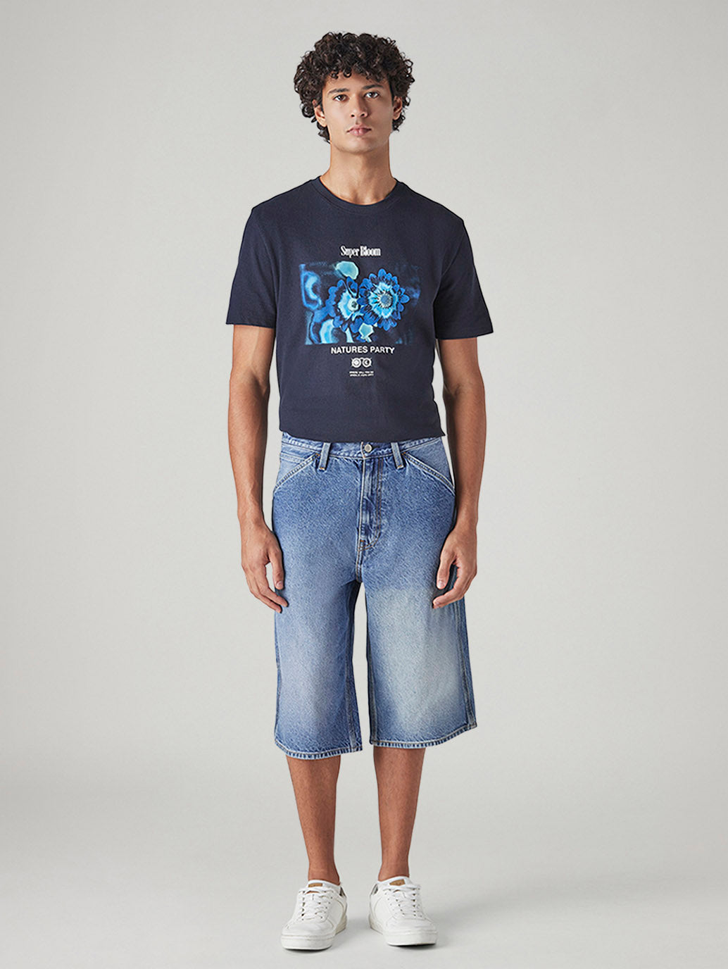 Men's Blue Loose Fit Mid Rise Jorts - 20 View