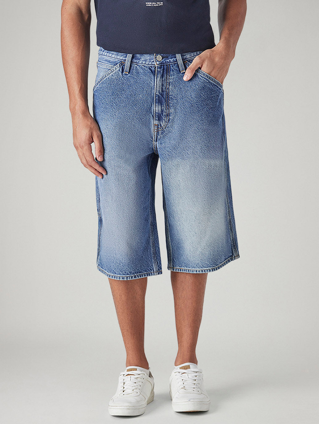 Men's Blue Loose Fit Mid Rise Jorts - 20 View