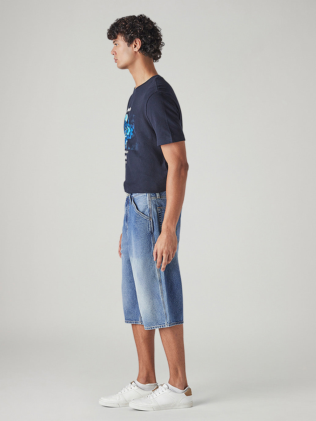 Men's Blue Loose Fit Mid Rise Jorts - 20 View