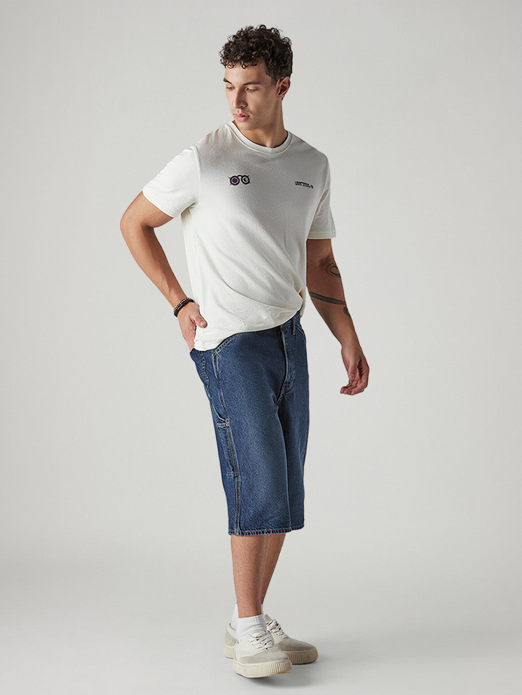 Men's Indigo Loose Fit Mid Rise Shorts