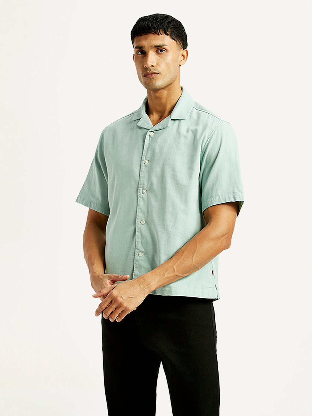 Men's Solid Boxy Fit Resort Collar Shirt - Side View