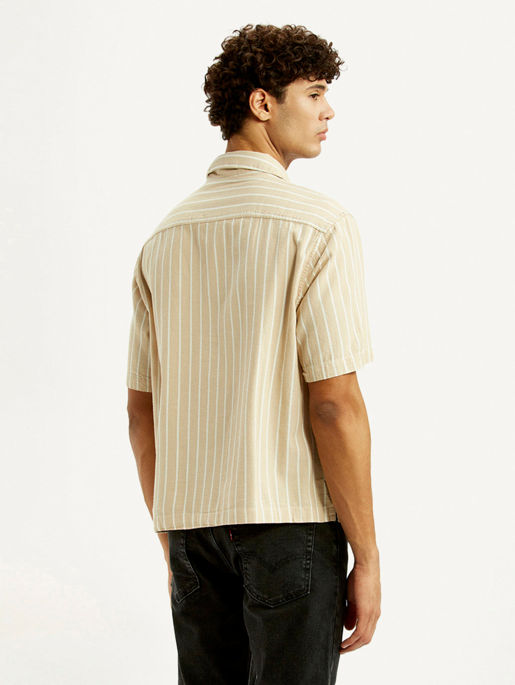 Men's Striped Peach Boxy Fit Camp Shirt - Back View