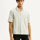 Men's Striped Off White Boxy Fit Camp Shirt - Front View
