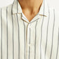 Men's Striped Off White Boxy Fit Camp Shirt - Detail View
