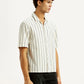 Men's Striped Off White Boxy Fit Camp Shirt - Side View