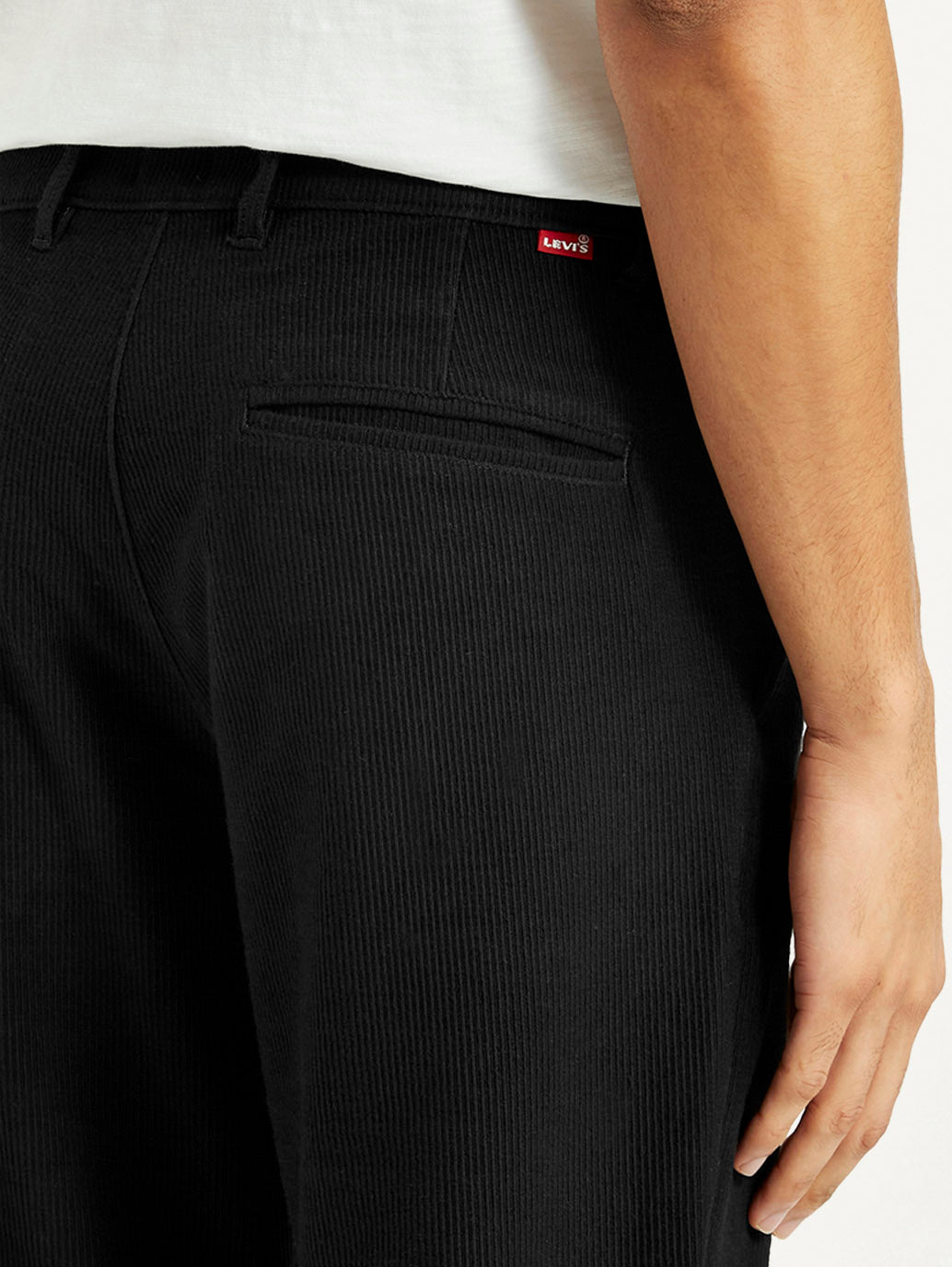 Men's Black Relaxed Straight Fit Mid Rise Corduroy Chinos - Detail View