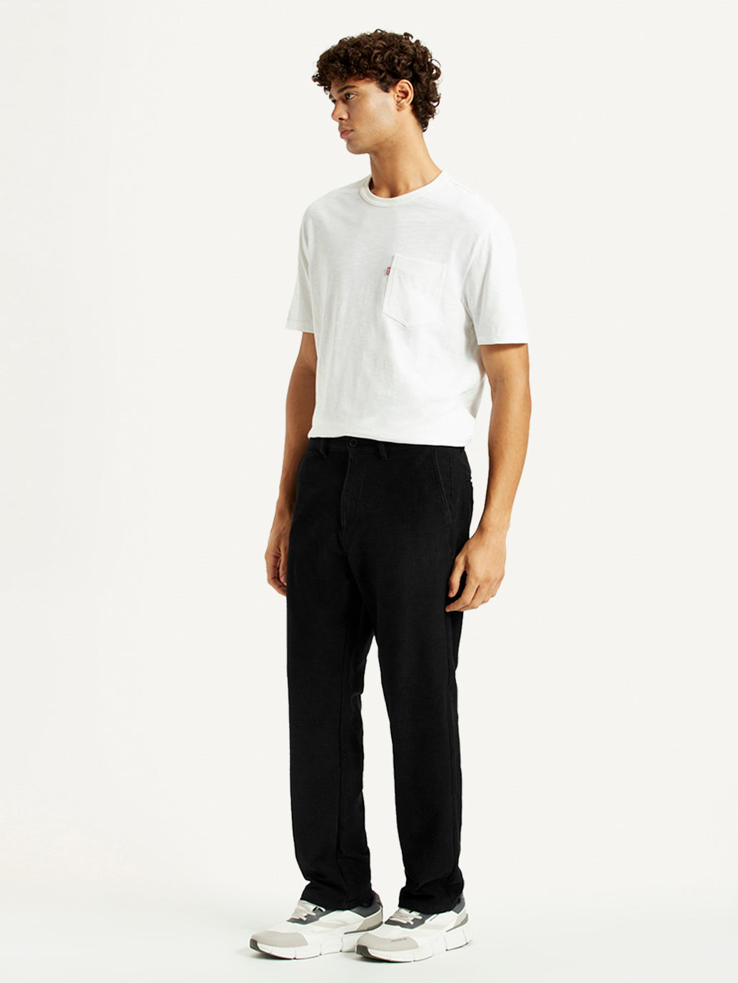 Men's Black Relaxed Straight Fit Mid Rise Corduroy Chinos - Side View