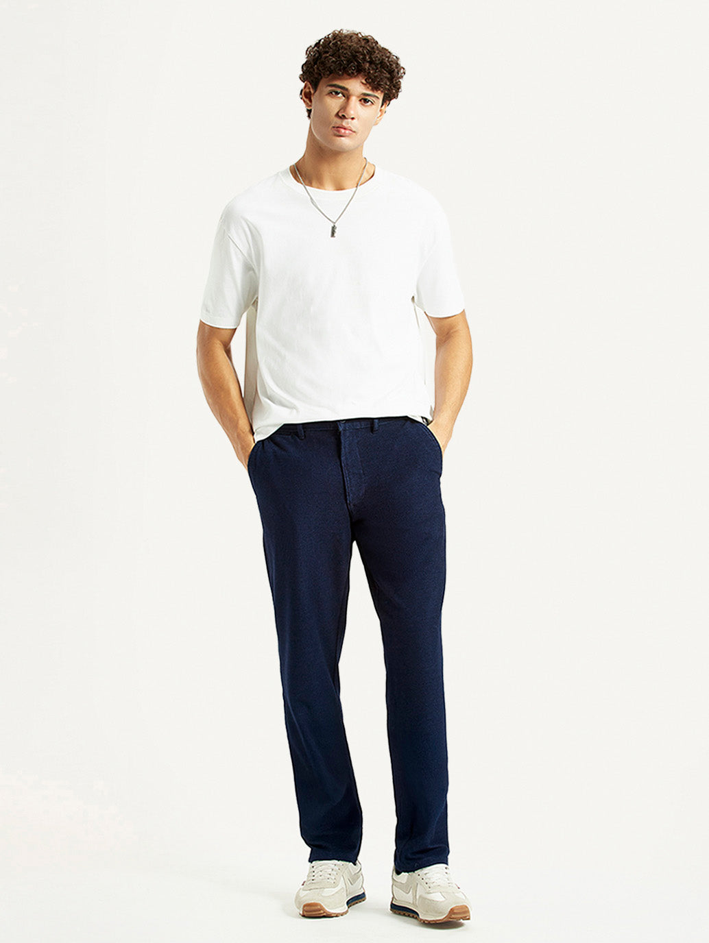 Men's Navy Relaxed Straight Fit Mid Rise Corduroy Trousers