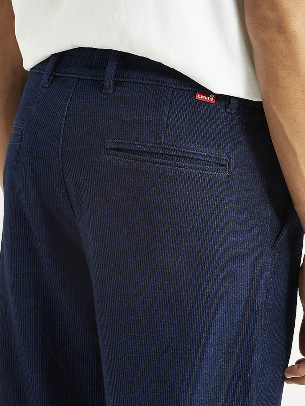 Men's Navy Relaxed Straight Fit Mid Rise Corduroy Trousers - Detail View