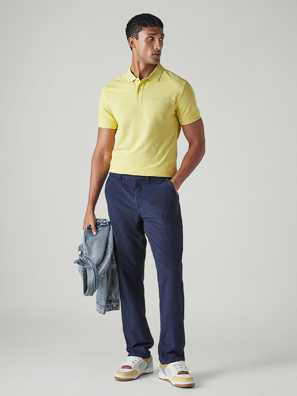 Men's Dark Indigo Authentic Relaxed Fit Mid Rise Corduroy Chinos - Styleshot View