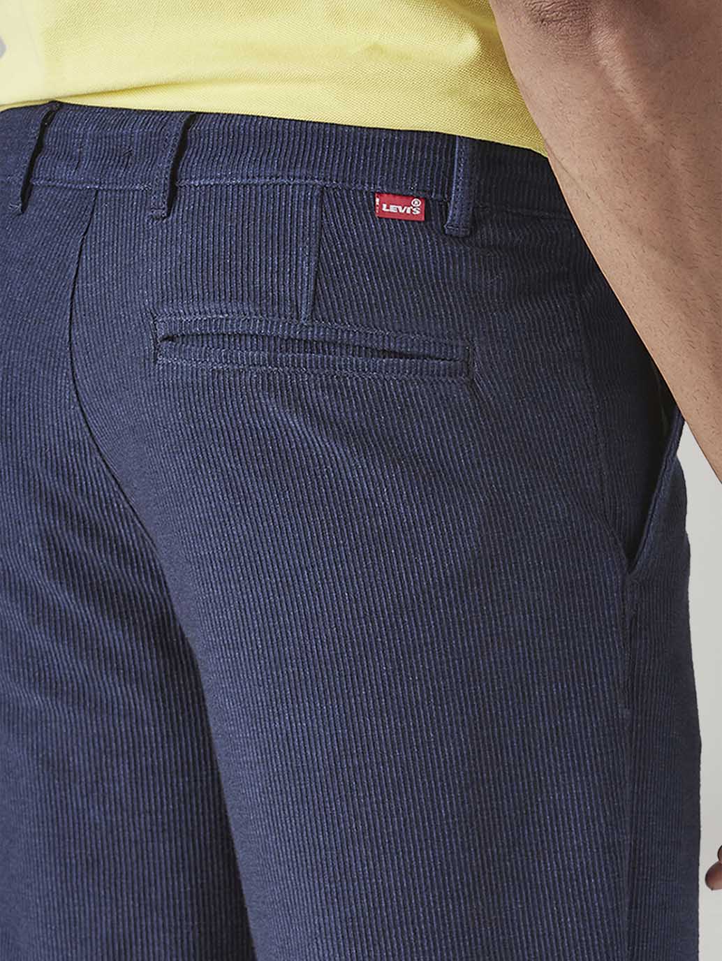 Men's Dark Indigo Authentic Relaxed Fit Mid Rise Corduroy Chinos - Detail View