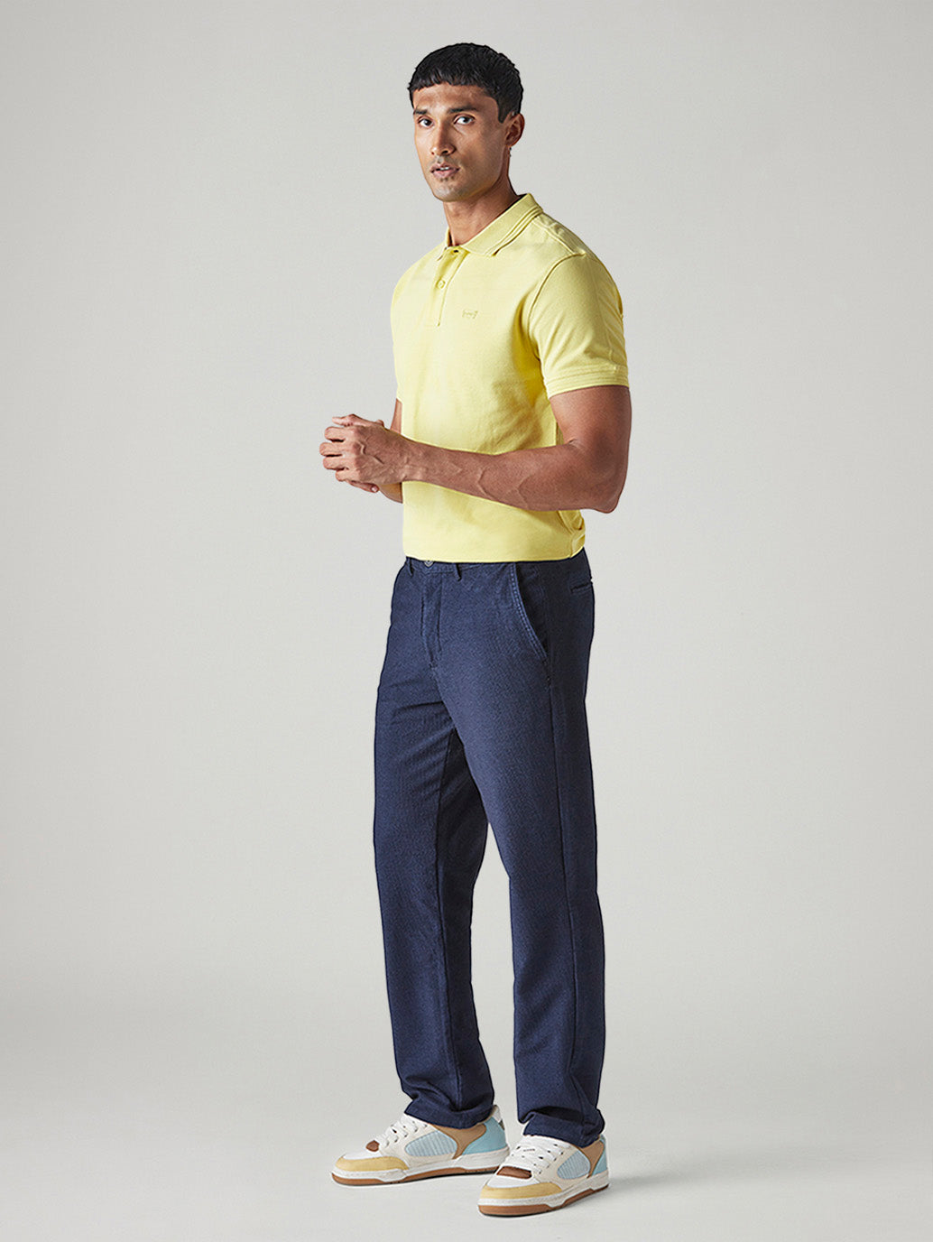 Men's Dark Indigo Authentic Relaxed Fit Mid Rise Corduroy Chinos - Side View