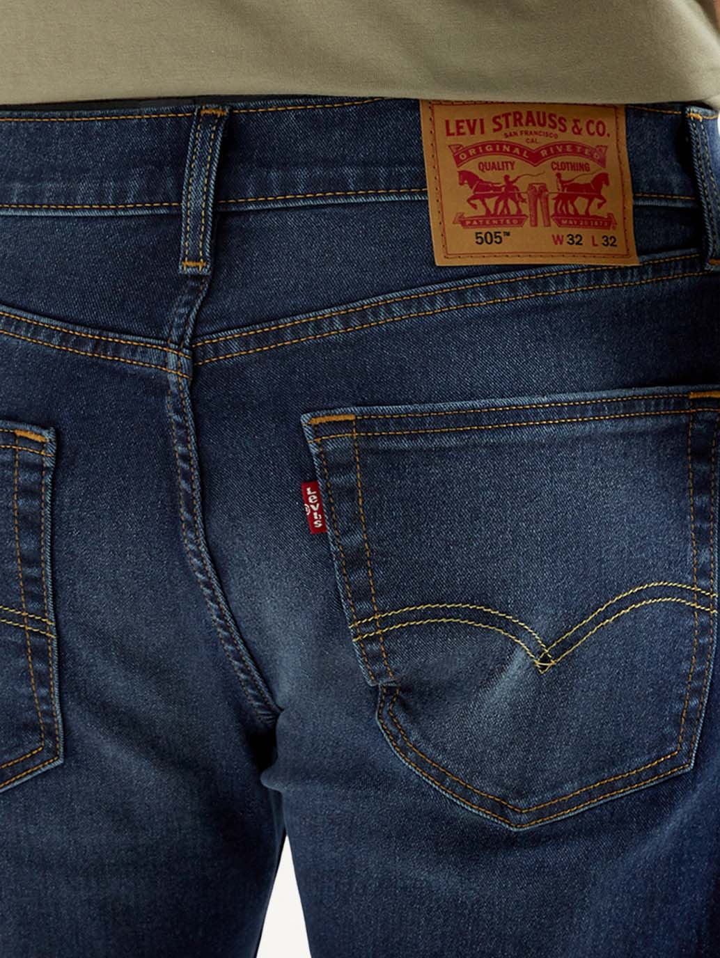 Men's 505 Dark Indigo Straight Fit Mid Rise Jeans - Detail View