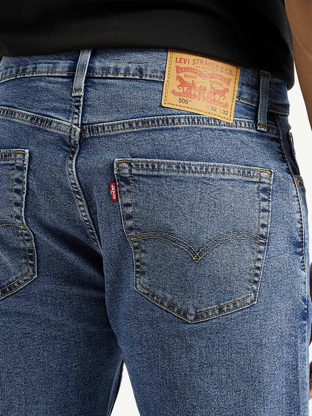 Men's 505 Med Indigo Straight Fit Mid Rise Jeans - Detail View