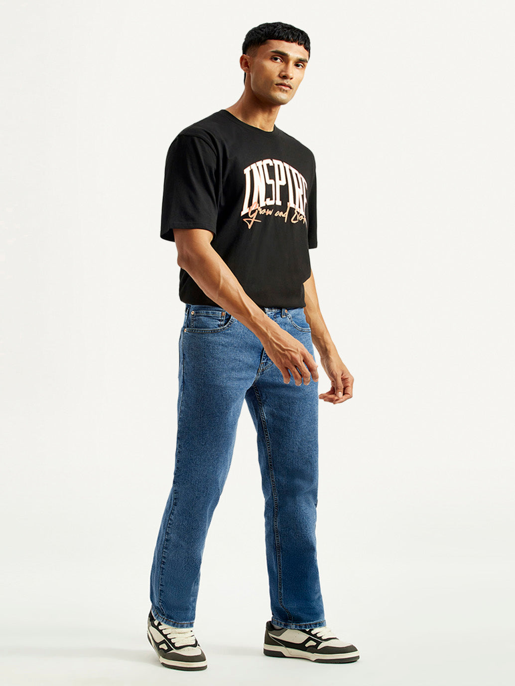 Men's 505 Med Indigo Straight Fit Mid Rise Jeans - Side View