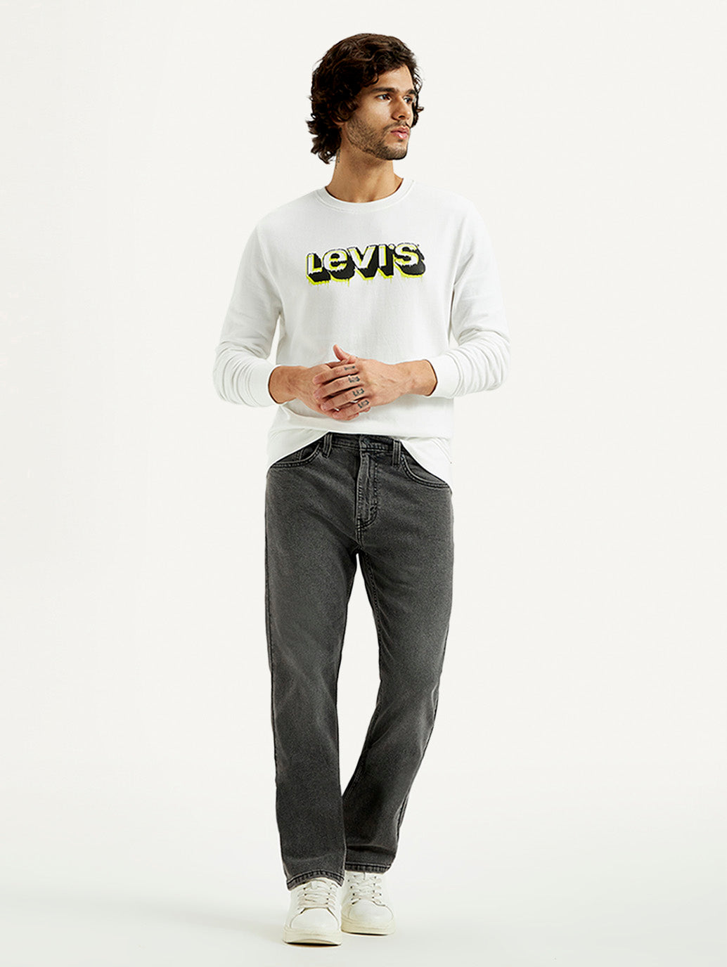 Men's 505 Grey Straight Fit Mid Rise Jeans