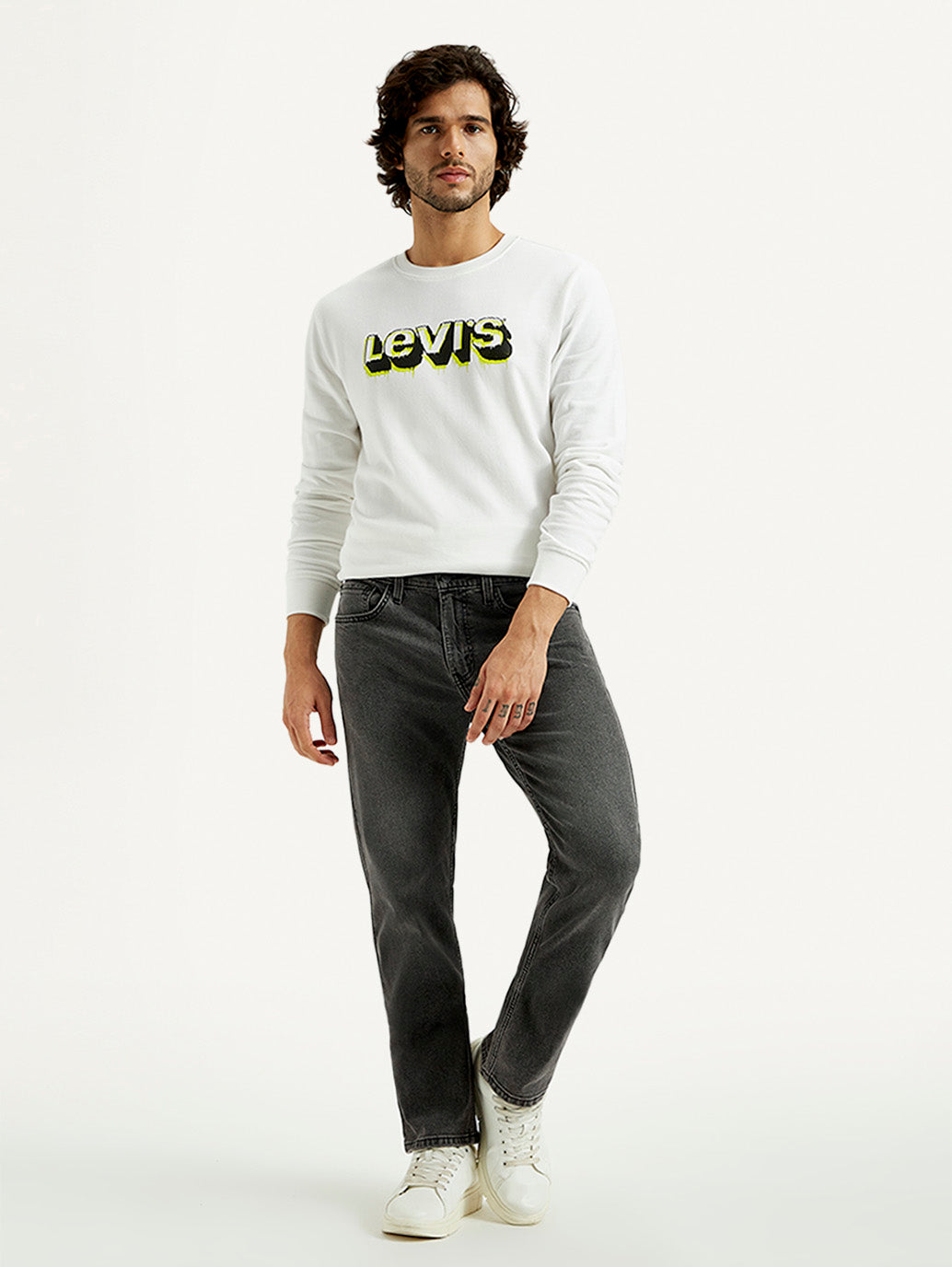 Men's 505 Grey Straight Fit Mid Rise Jeans - Front View