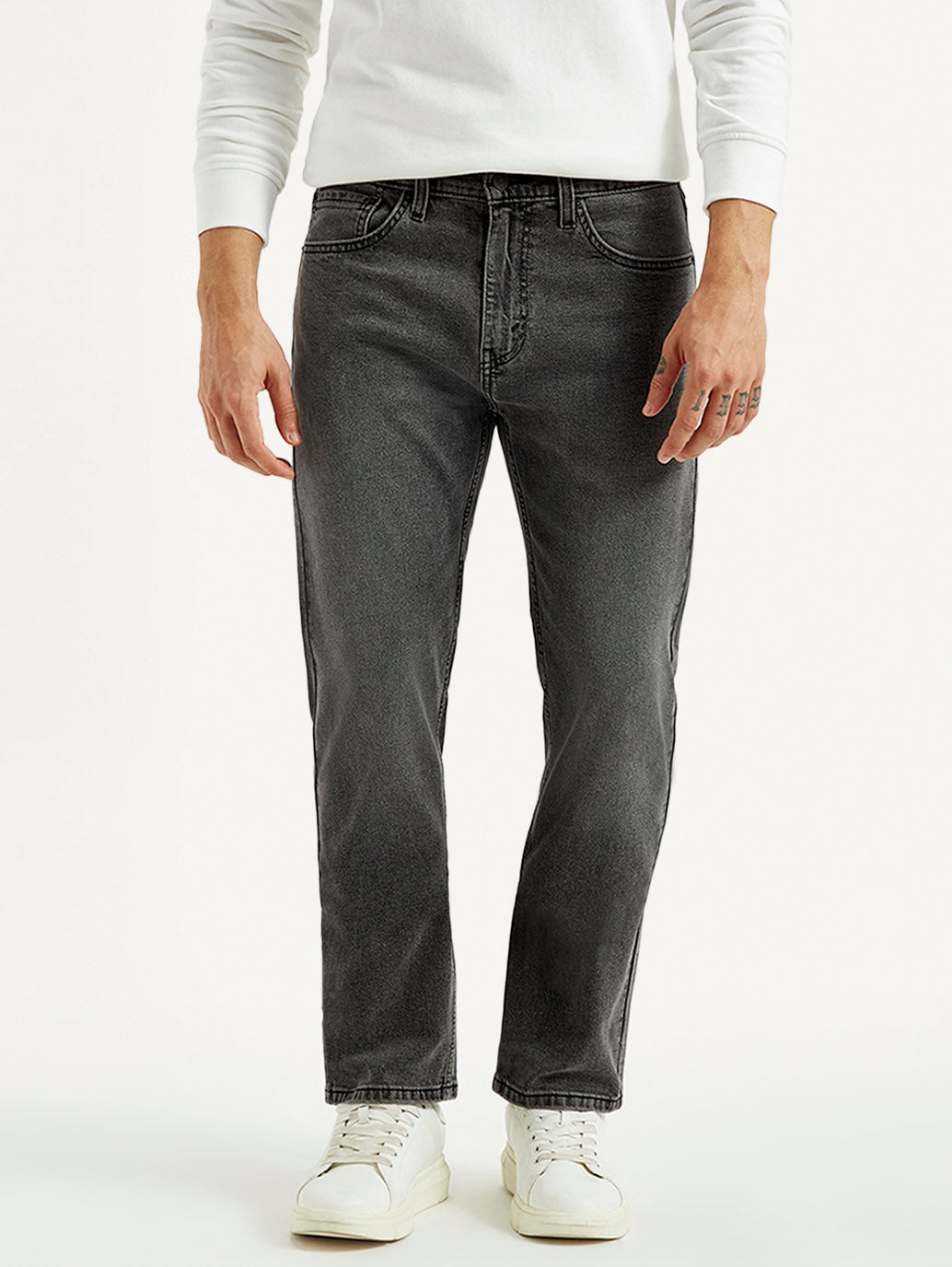 Men's 505 Grey Straight Fit Mid Rise Jeans - Front View