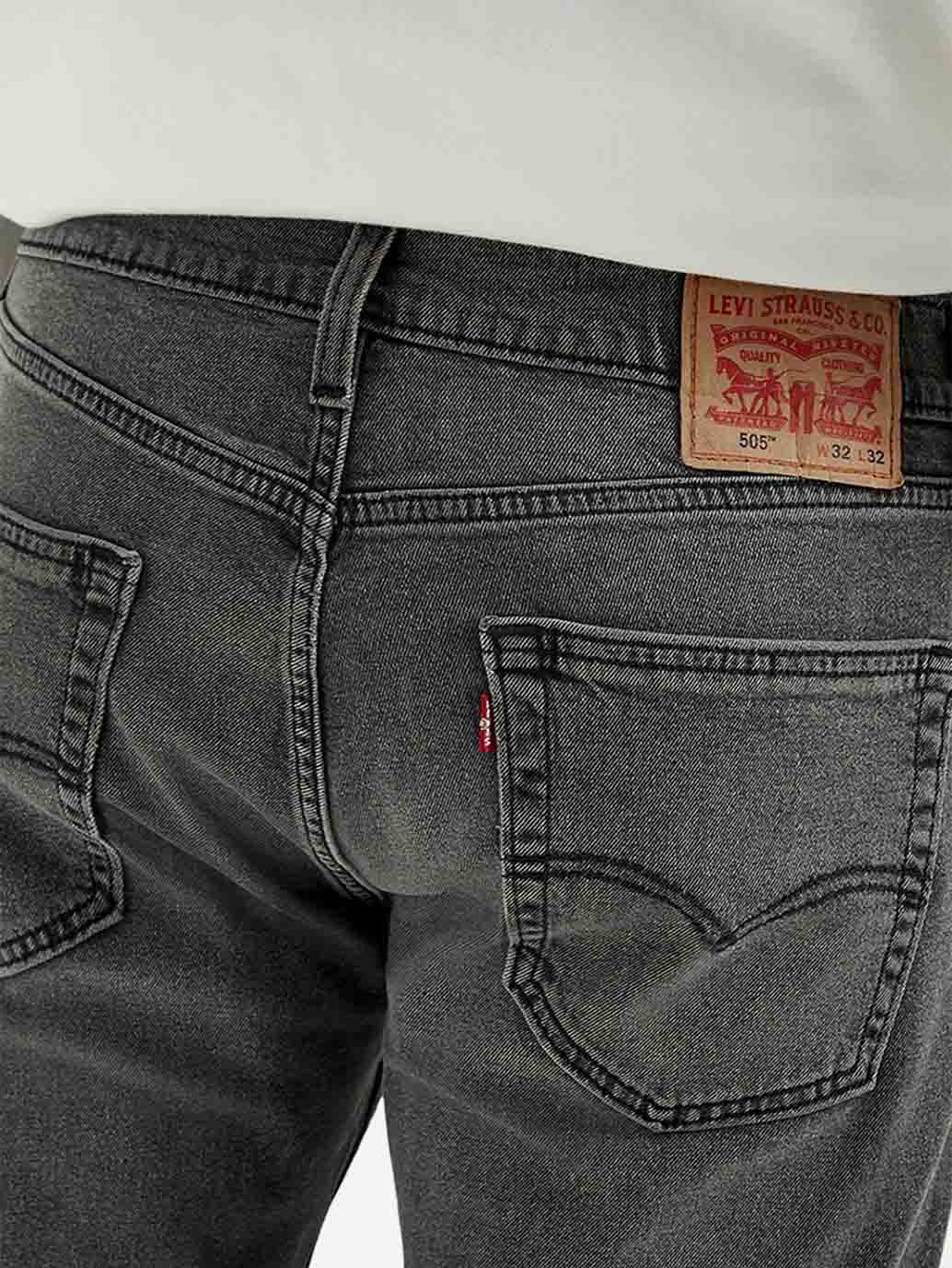 Men's 505 Grey Straight Fit Mid Rise Jeans - Detail View