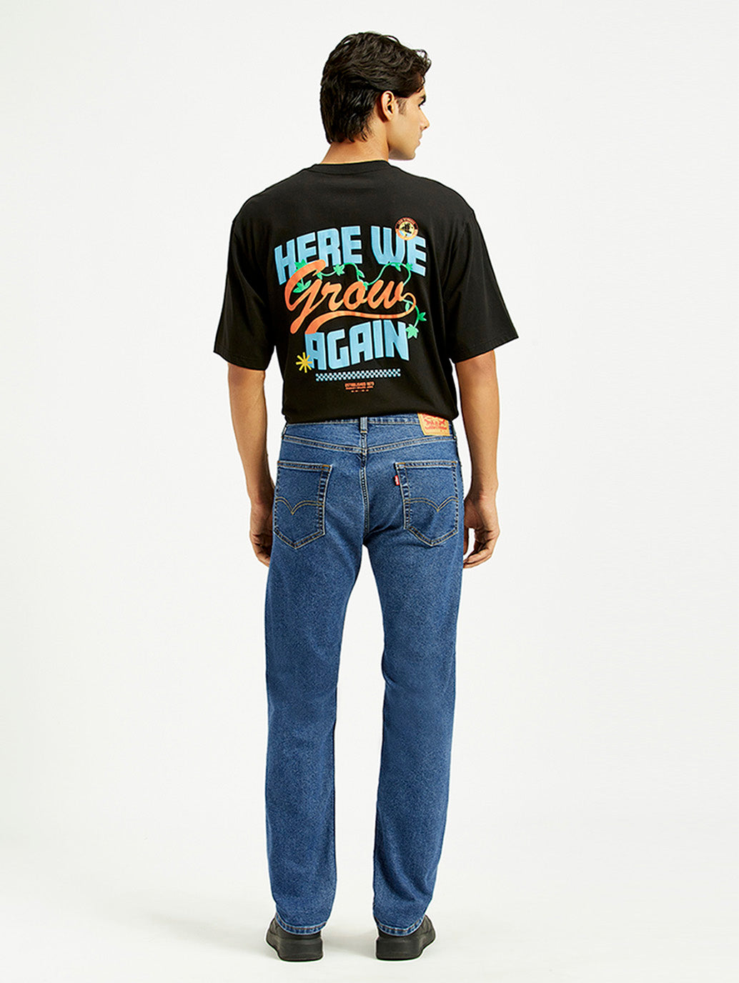 Men's 505 Med Indigo Straight Fit Mid Rise Jeans - Back View