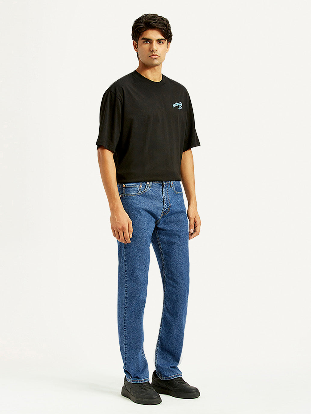 Men's 505 Med Indigo Straight Fit Mid Rise Jeans - Side View