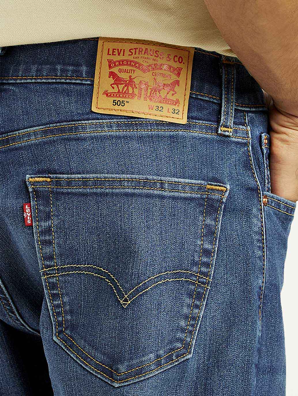 Men's 505 Med Indigo Straight Fit Mid Rise Jeans - Detail View