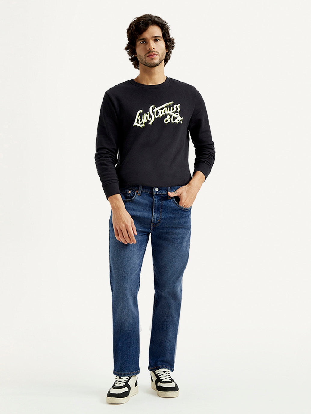 Men's 505 Med Indigo Straight Fit Mid Rise Jeans - Front View