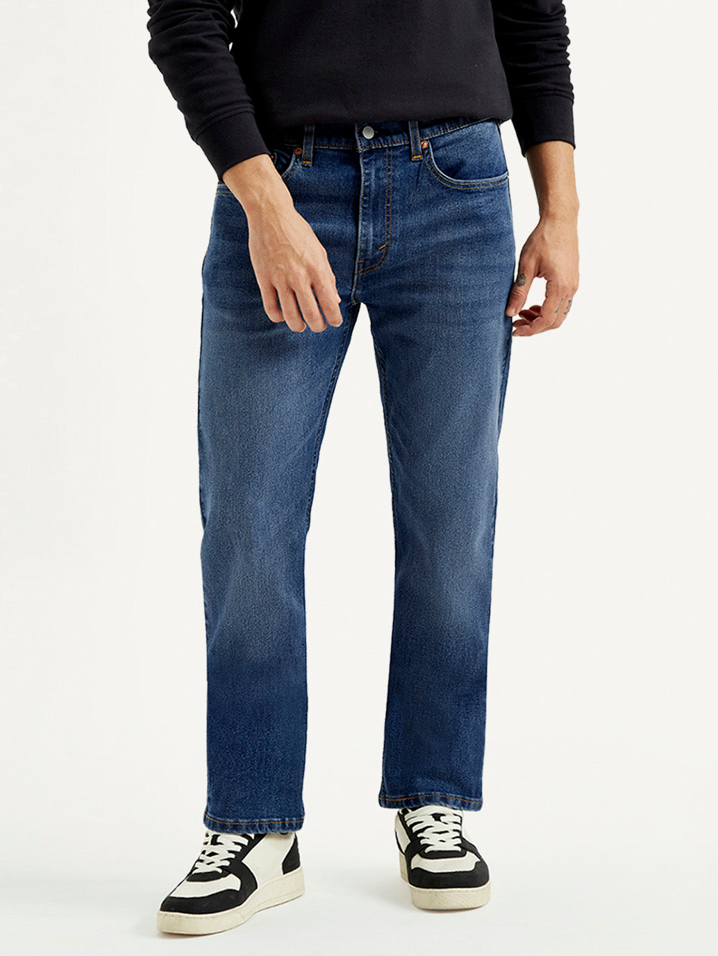 Men's 505 Med Indigo Straight Fit Mid Rise Jeans - Front View