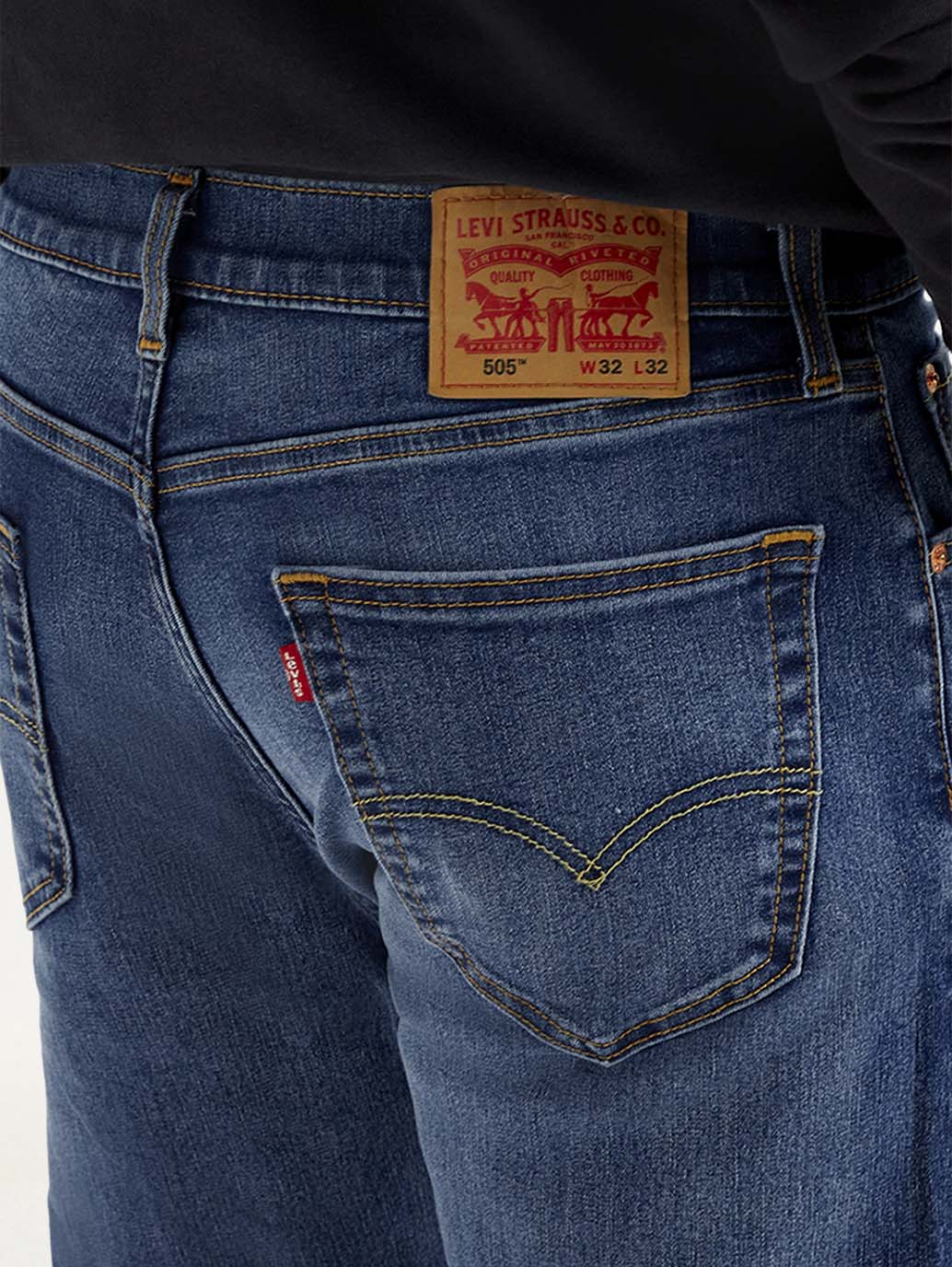 Men's 505 Med Indigo Straight Fit Mid Rise Jeans - Detail View