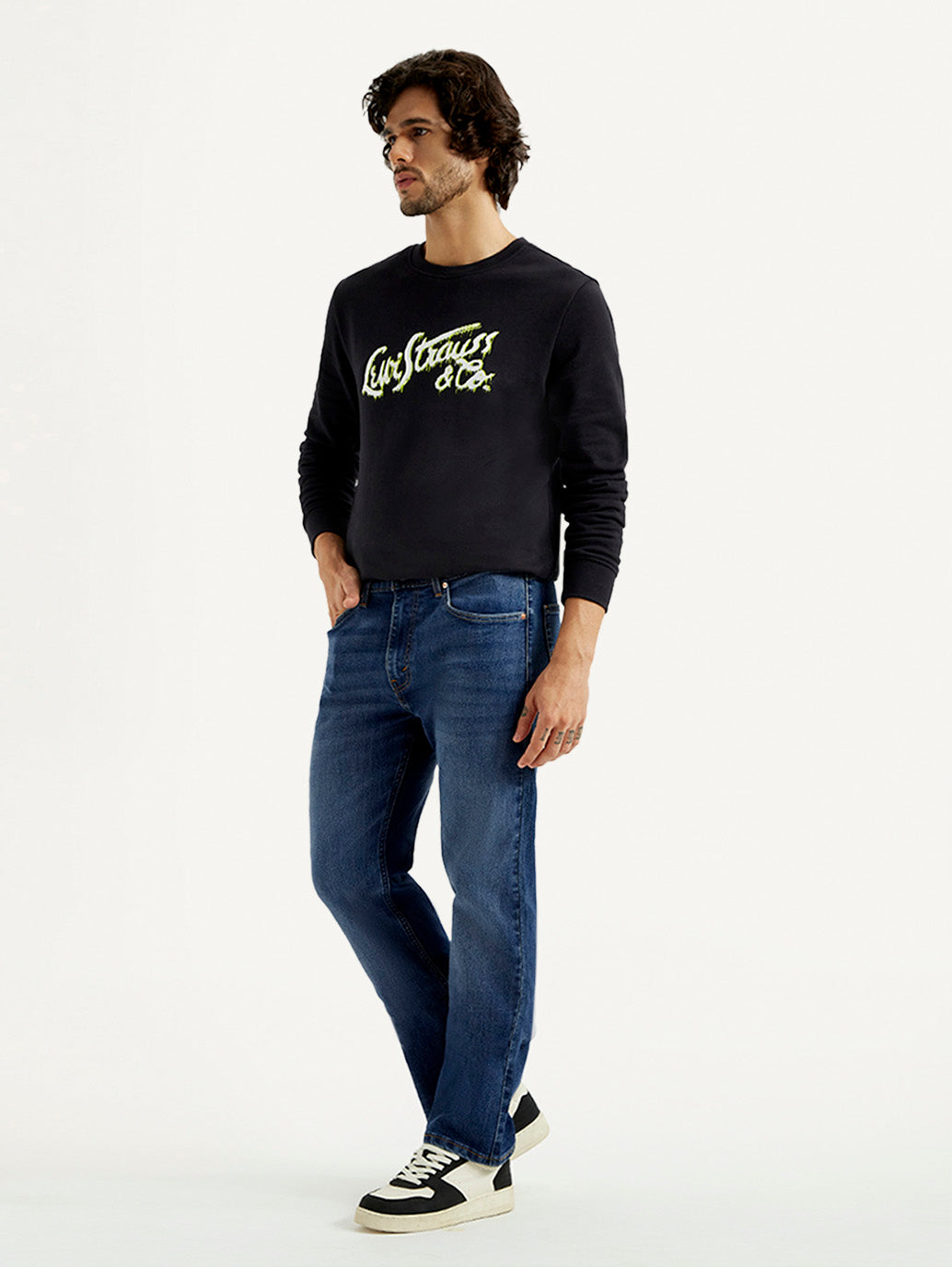 Men's 505 Med Indigo Straight Fit Mid Rise Jeans - Side View