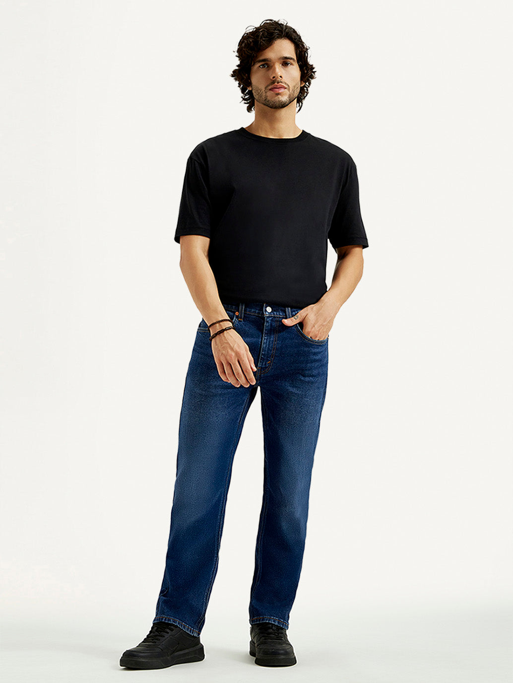Men's 505 Dark Indigo Straight Fit Mid Rise Jeans - Styleshot View