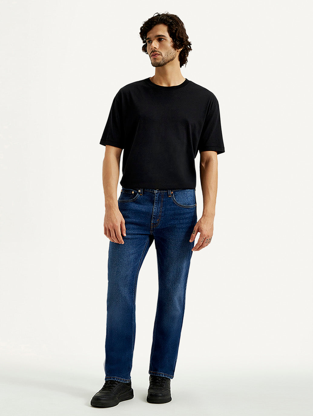 Men's 505 Dark Indigo Straight Fit Mid Rise Jeans - Front View