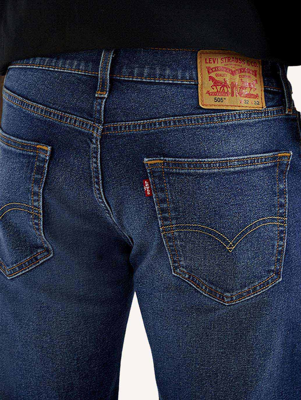 Men's 505 Dark Indigo Straight Fit Mid Rise Jeans - Detail View