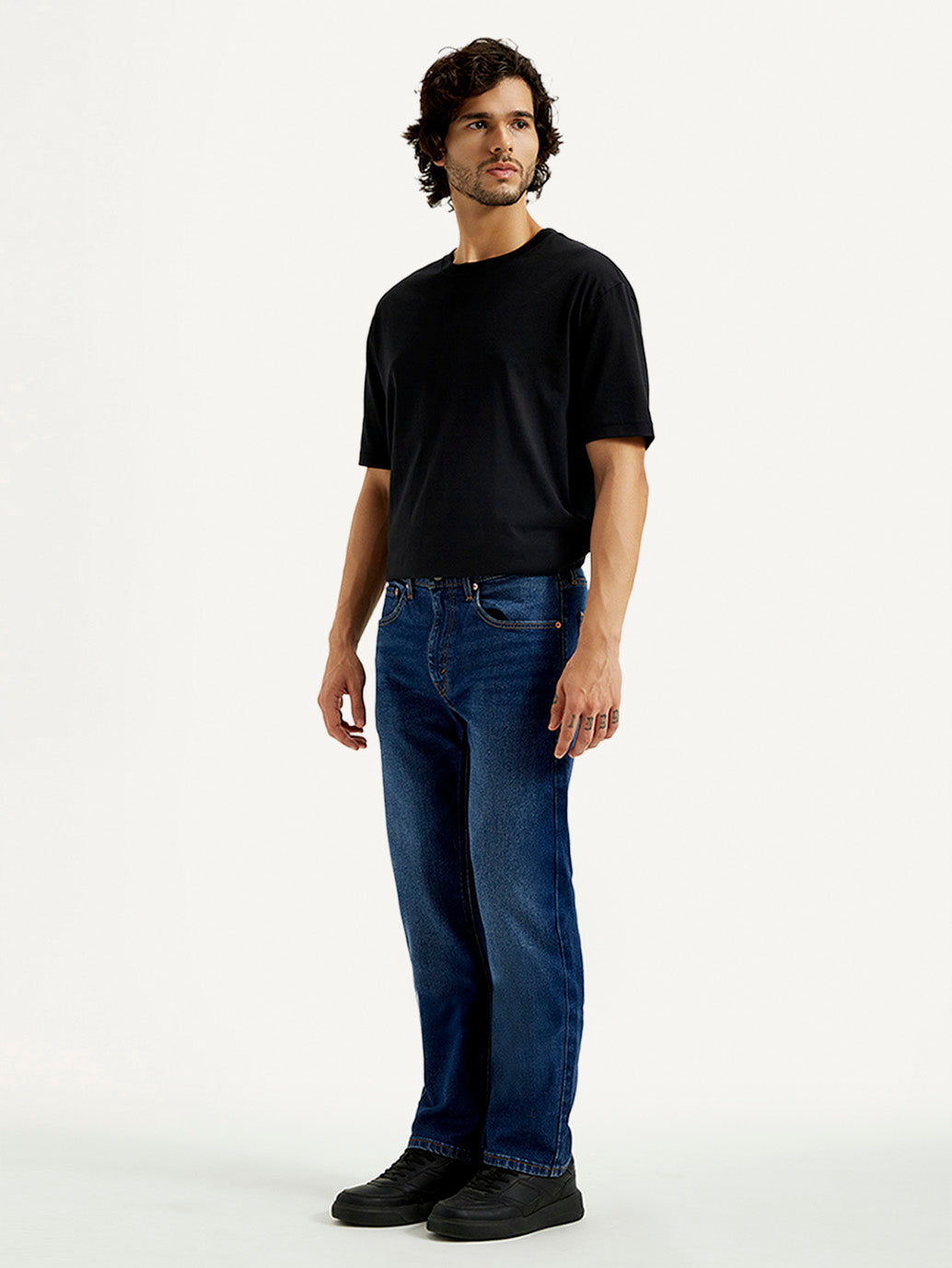 Men's 505 Dark Indigo Straight Fit Mid Rise Jeans - Side View