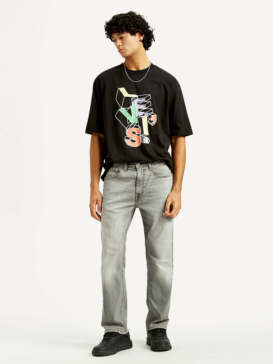 Men's 505 Light Grey Straight Fit Mid Rise Jeans - Styleshot View