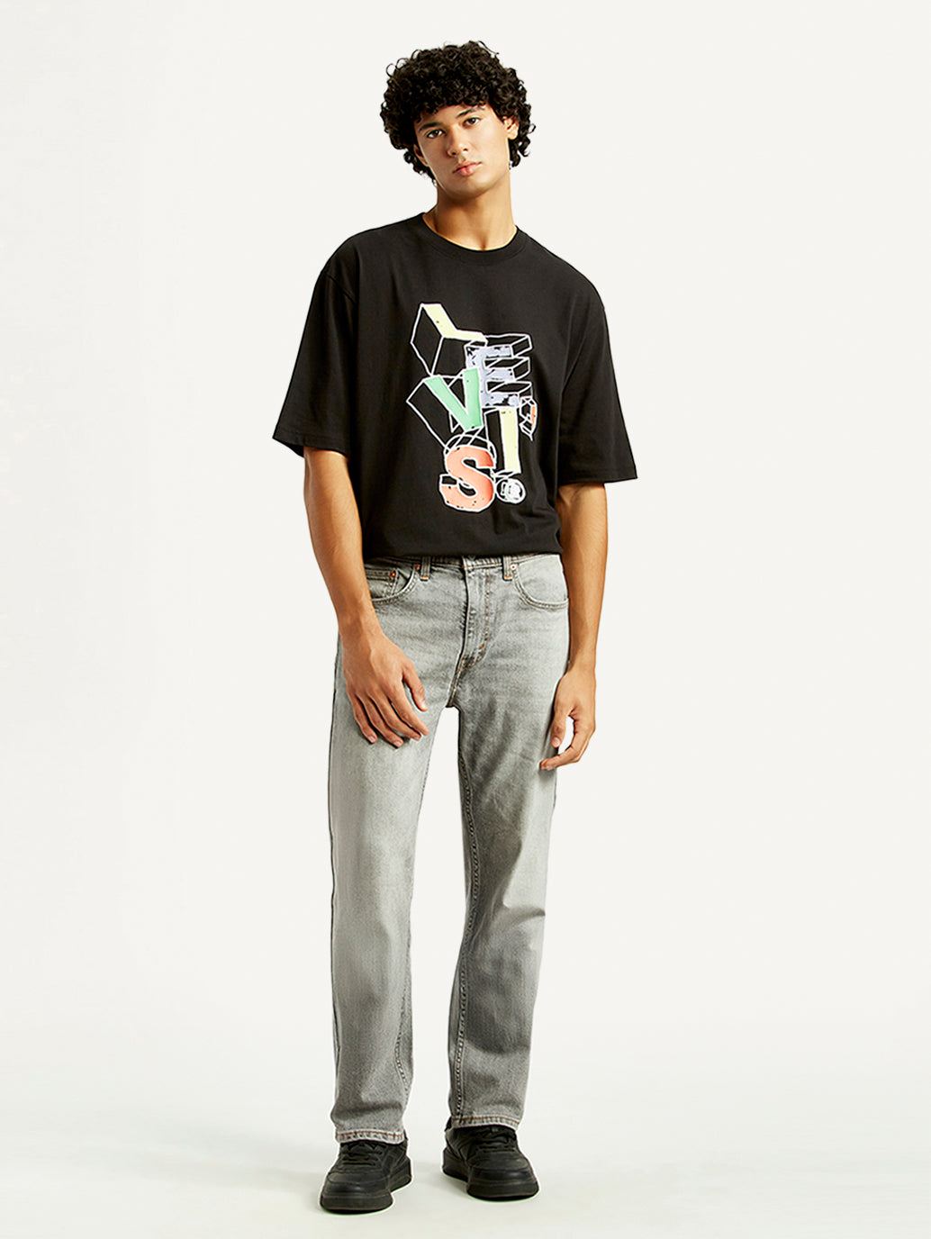 Men's 505 Light Grey Straight Fit Mid Rise Jeans - Front View