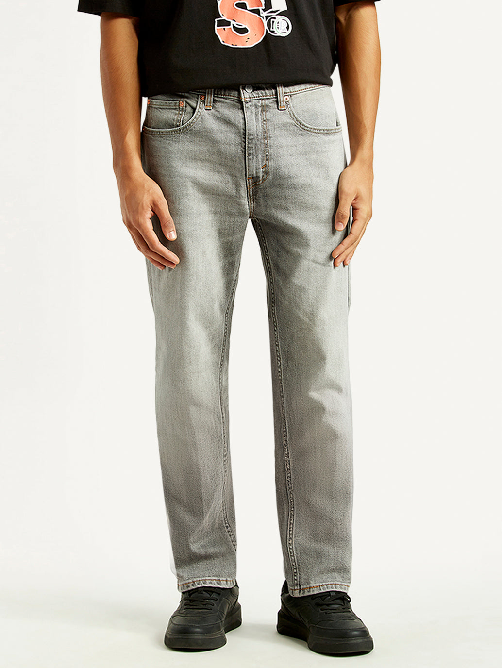 Men's 505 Light Grey Straight Fit Mid Rise Jeans - Front View