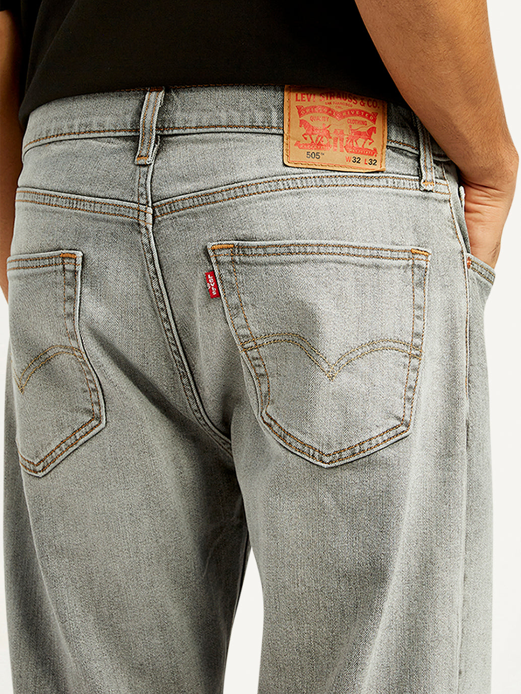 Men's 505 Light Grey Straight Fit Mid Rise Jeans - Detail View