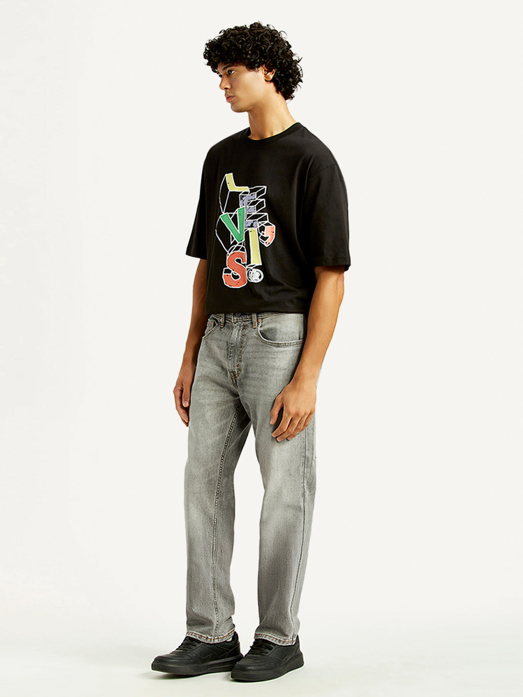 Men's 505 Light Grey Straight Fit Mid Rise Jeans - Side View