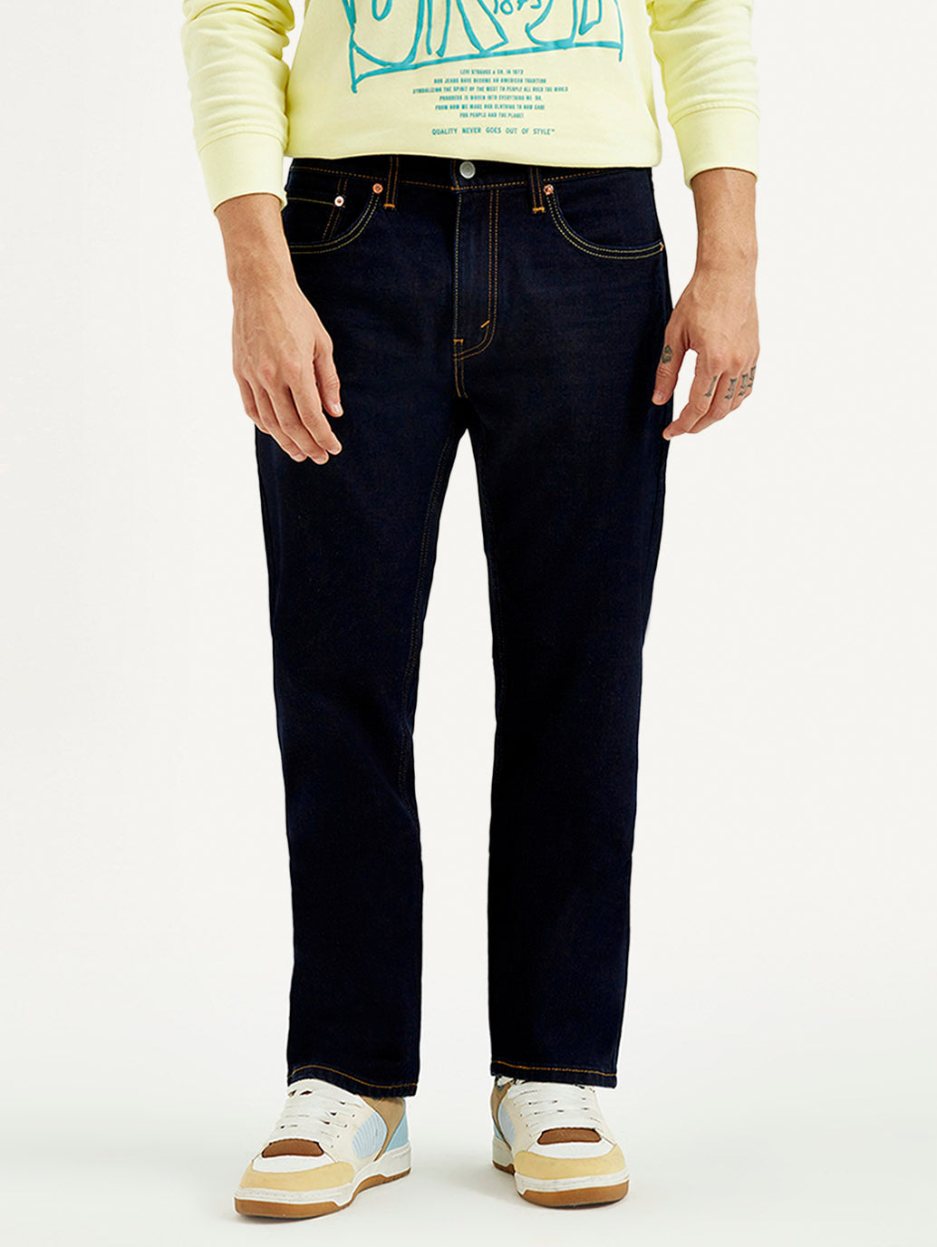 Men's 505 Dark Indigo Straight Fit Mid Rise Jeans - Front View