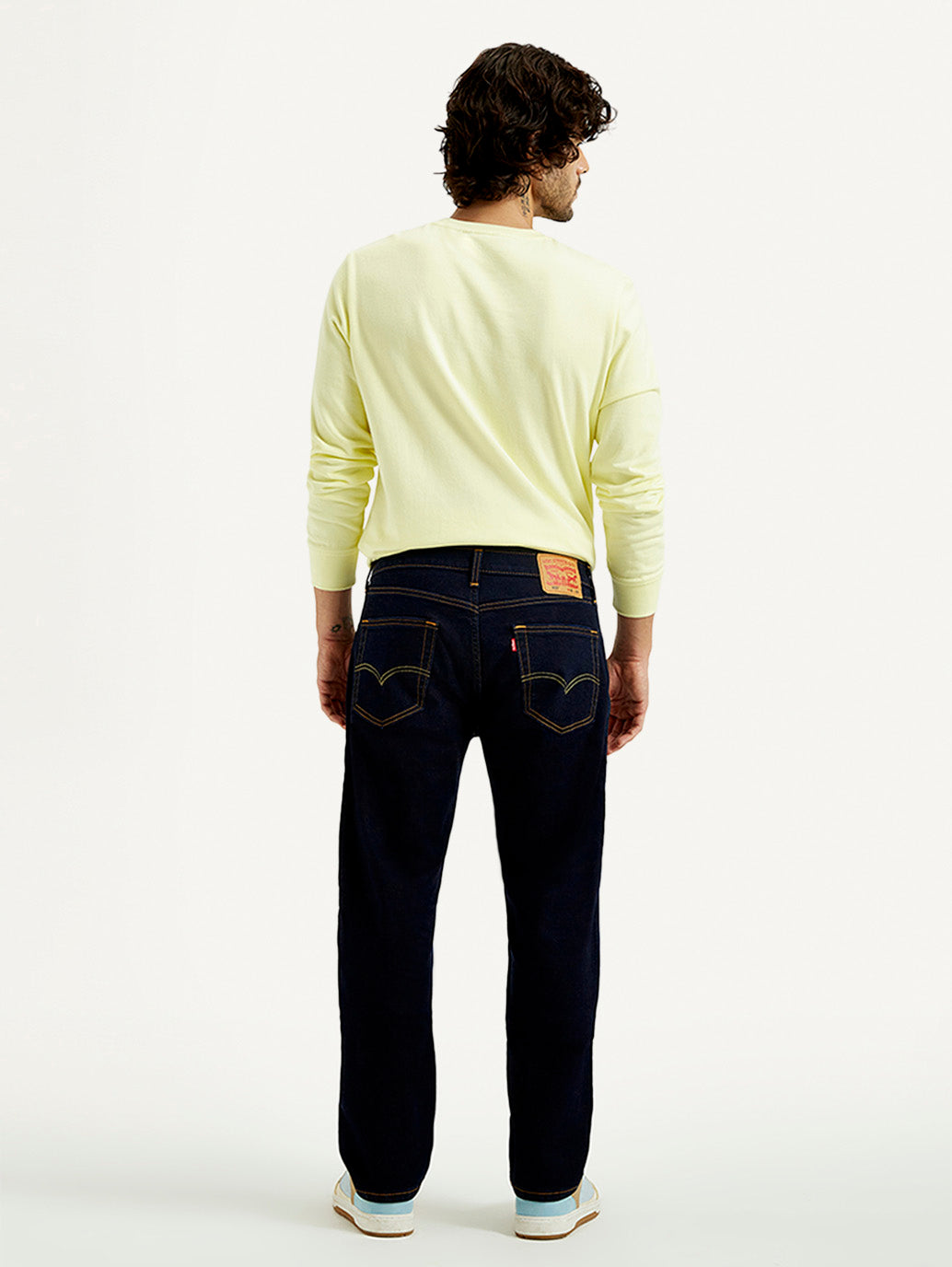 Men's 505 Dark Indigo Straight Fit Mid Rise Jeans - Back View